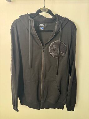 Black Hooded Zip Sweater with Bridge Patch - Golden State Warriors